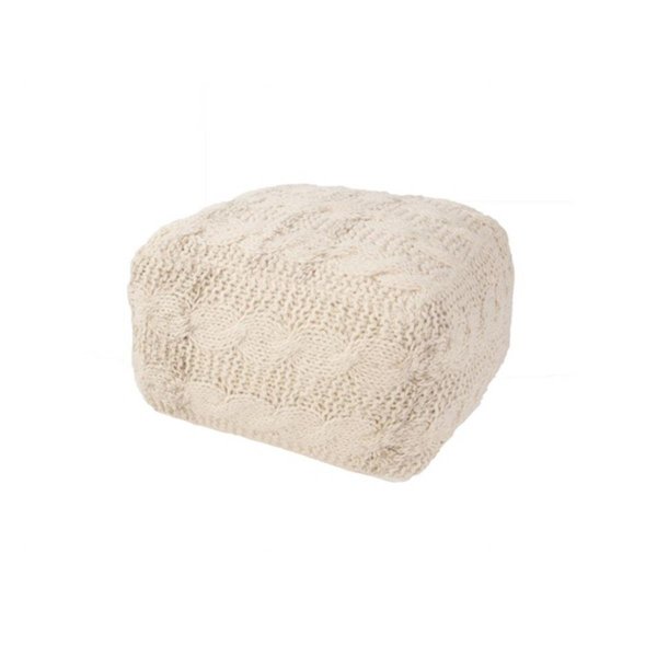 Jaipur Rugs Solid Ivory and White Wool Pouf Ottoman - 20 x 20 x 14 in. POF100350